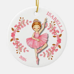 Roodharige ballerina in roze keramisch ornament