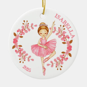 Roodharige ballerina in roze keramisch ornament
