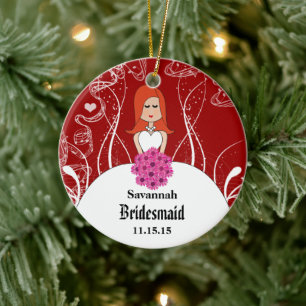 Roodharige bruidsjurk bruidsmeisjes kiezen kleuren keramisch ornament