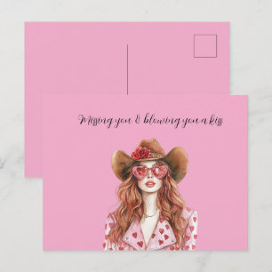 Roodharige Cowgirl Zendt Je Een Kus Briefkaart
