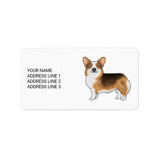 Roodharige driekleurige Pembroke Welsh Corgi en te Etiket