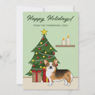Roodharige Driekleurige Pembroke Welsh Corgi Kerst Feestdagenkaart