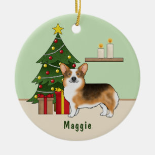 Roodharige Driekleurige Pembroke Welsh Corgi Kerst Keramisch Ornament