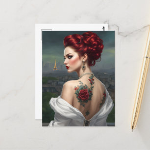 Roodharige getatoeëerde vrouw in Parijs Briefkaart