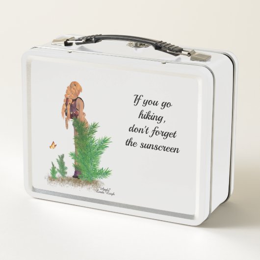 Roodharige Hiker Rugzak Pinup Meisje Lunch Box (Achterkant)