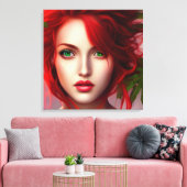 Roodharige meid met abstracte bladeren canvas afdruk (Insitu (Woonkamer))