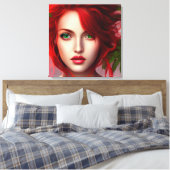 Roodharige meid met abstracte bladeren canvas afdruk (Insitu (Slaapkamer))