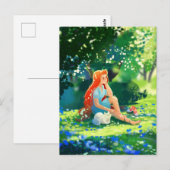 Roodharige meid met een witte kat briefkaart (Voorkant / Achterkant)