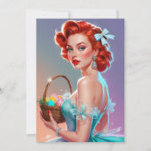 Roodharige Pin-Up Paaseieren Mandje Feestdagenkaart (Voorkant)