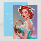 Roodharige Pin-Up Paaseieren Mandje Feestdagenkaart (Voorkant / Achterkant)