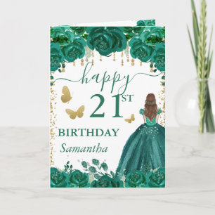 Roodharige Prinses Groene Jurk Verjaardag Kaart