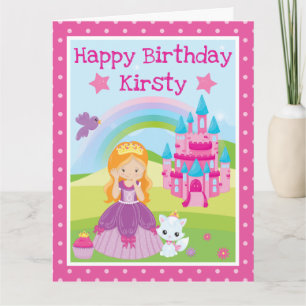 Roodharige Prinses & Kasteel & Regenboog verjaarda Kaart