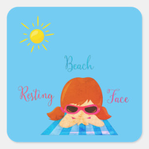 roodharige rustende strand gezicht meisje zonnebri vierkante sticker