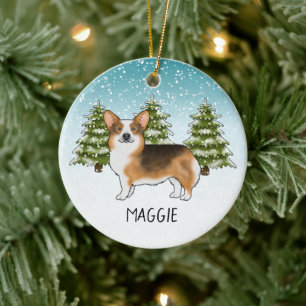 Roodharige Tri Pembroke Corgi Winter Kerstmis Keramisch Ornament