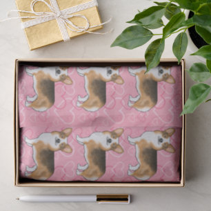 Roodharige Tri Pembroke Welsh Corgi Liefde Roze Tissuepapier