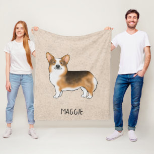 Roodharige tricolor Pembroke Welsh Corgi en naam Fleece Deken