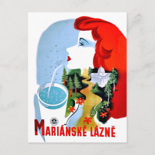 Roodharige vrouw drinkt water, Marianske Lazne Briefkaart