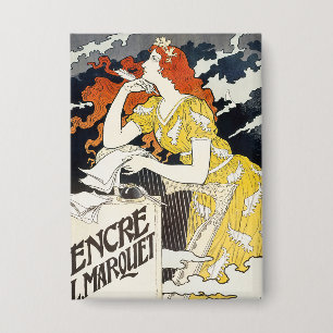 Roodharige vrouw gele jurk klassieke art nouveau button