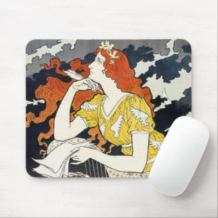 Roodharige vrouw Gele jurk Klassieke Art Nouveau Muismat