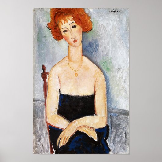 Roodharige Vrouw met een Hanger, Modigliani Poster (Voorkant)