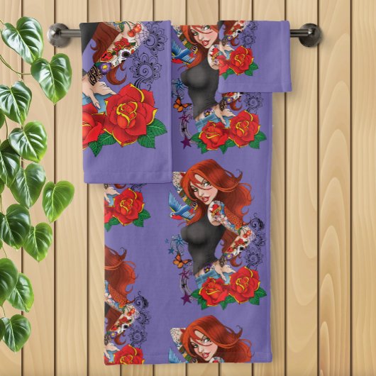 Roodharige Vrouw Tattoos Bad Handdoek