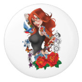 Roodharige Vrouw Tattoos Keramische Knop (Voorkant)