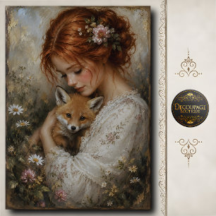 Roodharige Vrouw Vos Pioen Decoupage Tissuepapier