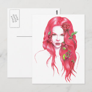 Roodharige vrouwenportret Surrealistische fantasie Briefkaart