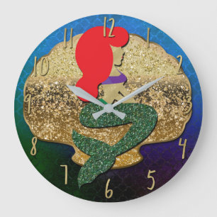 Roodharige Zeemeermin Gouden Schelp Grote Klok