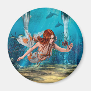 Roodharige Zeemeermin Onderwater Fantasie Kunst Magneet