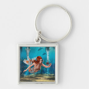 Roodharige Zeemeermin Onderwater Fantasie Kunst Sleutelhanger