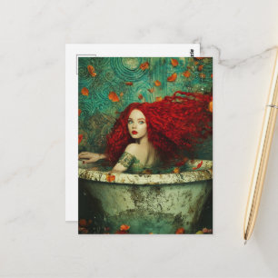 Roodharige Zeemeermin Vrouw in een Badkuip Briefkaart