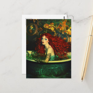 Roodharige Zeemeermin Vrouw in een Badkuip Briefkaart