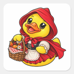 Roodkapje Rubber Eend Vierkante Sticker