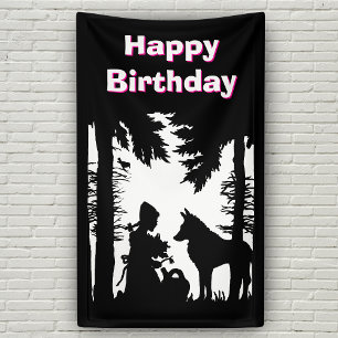 Roodkapje Wolf Bos Zwart Wit Verjaardag Spandoek