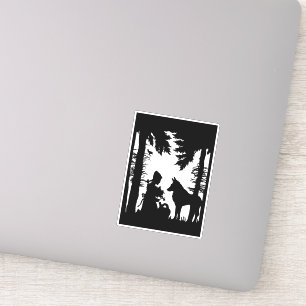 Roodkapje Wolf Onder Bomen Zwart Silhouet Sticker