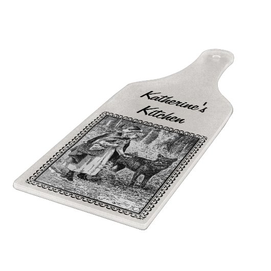 Roodkapje Wolf Zwart Wit in Lijst Snijplank (Hoek)