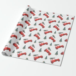 Roodkerstakelwagen Waterverf Holiday Cadeaupapier
