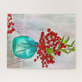 Roodkerstaven waterverf fijne kunst legpuzzel (Horizontaal)