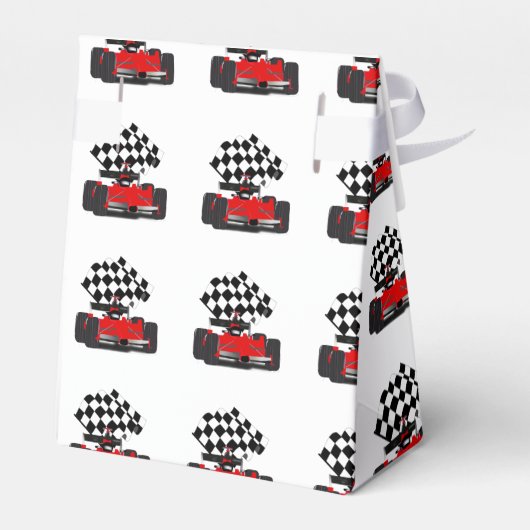 Roodkoningsauto met gecheckte vlag bedankdoosjes (Achterkant)