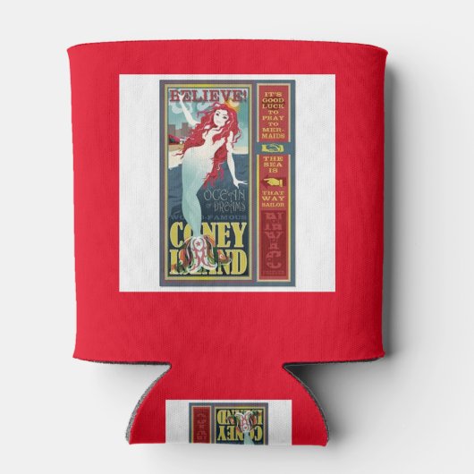 roodkopige zeemeermin op het eiland coney blikjeskoeler (Achterkant)