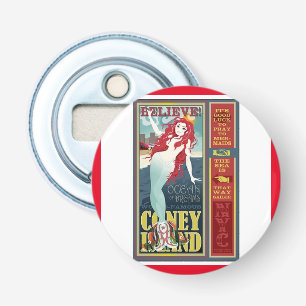 roodkopige zeemeermin op het eiland coney button flesopener