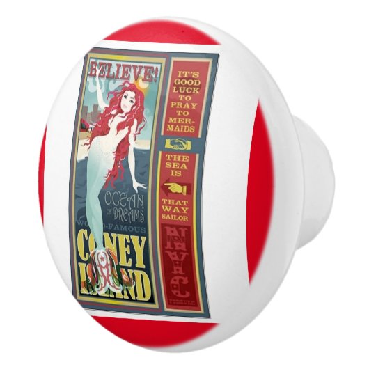 roodkopige zeemeermin op het eiland coney keramische knop (Rechts)