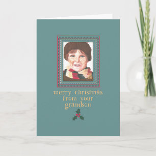 Roodkopjongen naar oma kerstKaart Kaart