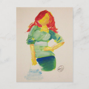Roodkopvrouw met een handtas briefkaart