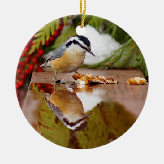 Roodkorrelig Nuthatch Keramisch Ornament (Voorkant)
