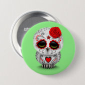 Roodkreukdag van de dode suikerschedel Owl Groen Ronde Button 7,6 Cm (Voorkant /achterkant)