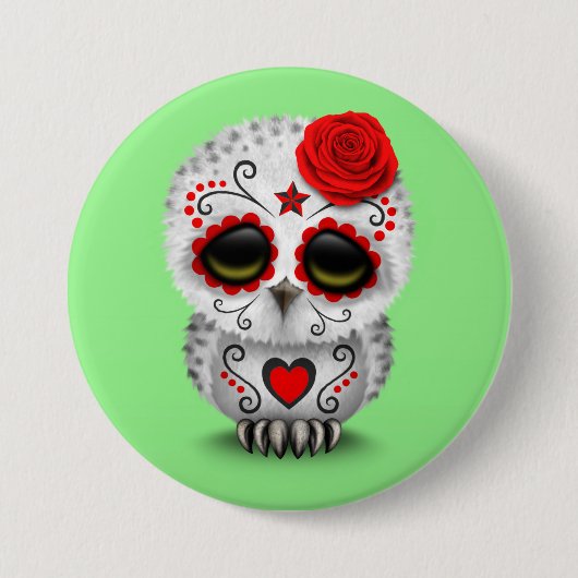 Roodkreukdag van de dode suikerschedel Owl Groen Ronde Button 7,6 Cm (Voorkant)