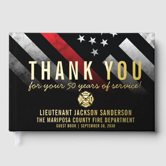 Roodlijnvlag voor brandweercabine Jubileum Gastenboek (Voorkant)