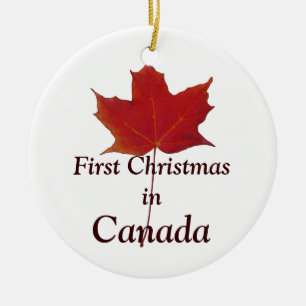 Roodmakelblad - eerste Kerstmis in Canada Keramisch Ornament